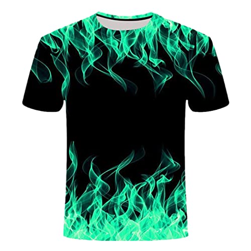 T-shirt flamme bleue 3D noir à manches courtes pour look streetwear