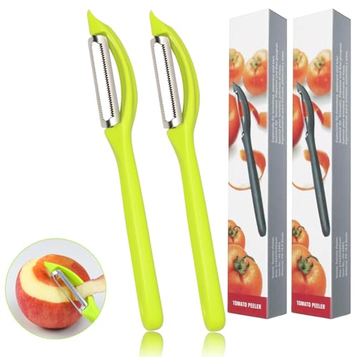 PROPOG 2 Pcs Eplucheur Légumes, Universel Econome Legumes Tranchant Denté Eplucheur Pomme de Terre with Box Éplucheur pour Fruits Tomate Pomme (Vert)