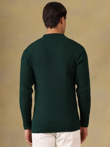 Image of Kvetoo Men's Full Sleeve High Neck Zipper Sweater| Warm Cable Knit Quarter Zip Pullover | Wool Winter Sweater for Casual & Office Wear