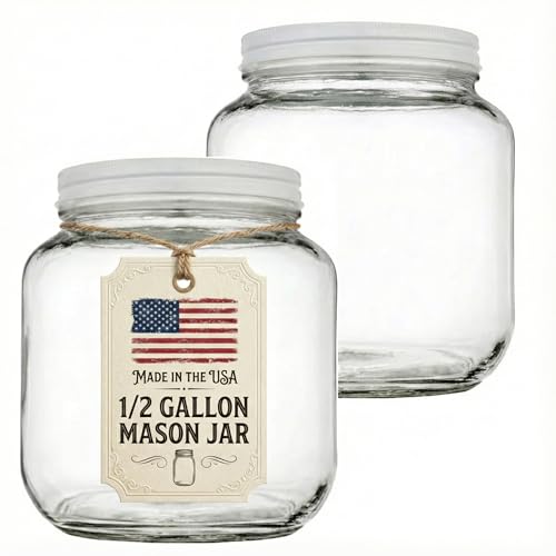 Image of kitchentoolz 64 oz Mason Jars Wide Mouth - 1 /2 Gallon Glass Jar with Lid - Large Mason Jar for Canning, Brewing, Pickling, Storage - Big Mason Jar Made in USA (2 Pack)