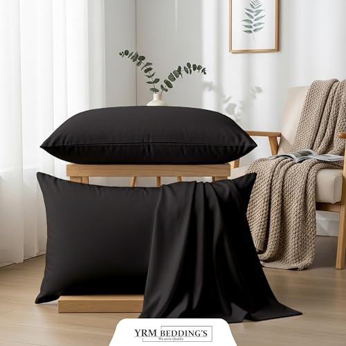 Image of YRM Bedding's - Egyptian Cotton 600TC Pillow Cover | Premium Pillowcases | Luxury Bedding-Export Collection | High Thread Count Durable & Breathable Covers - Black | [17''x29''] Inches