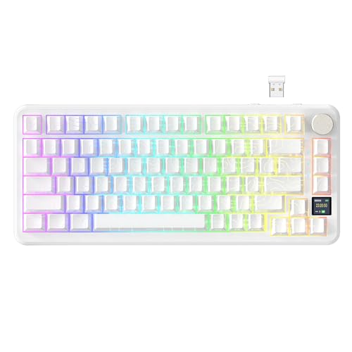 ATTACK SHARK X85PRO Kabellose mechanische Tastatur mit TFT-Display und Knopf, 75% QMK-Gaming-Tastatur mit Dichtung, 2,4 G/BT/USB-C kabelgebunden, Hot-Swap-fähiger, 4000mAh,NKRO, RGB(weiße Konturen)