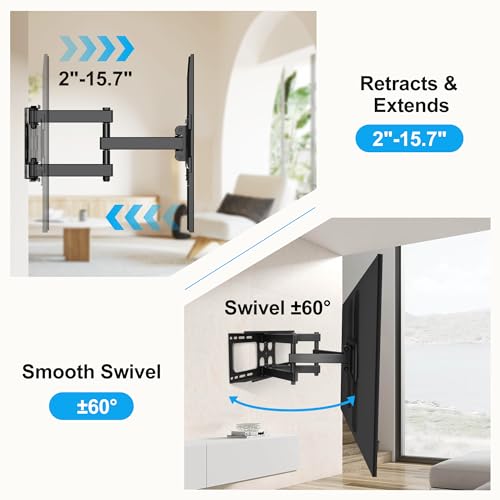 XINLEI Full Motion TV Wall Mount for Most 26\"-70\" Flat/Curved TV, Swivel Tilt TV Bracket with Articulating Dual Arms, Support 100lbs, Max VESA 400x400mm, Fits 12”/16\" Wood Stud (MA570)