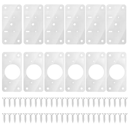 JJUNW 12Pcs Cabinet Hinges Repair Plates, Stainless Steel Repair Cabinets, Hinge Repairs Plate Cabinets Door Hinge with Mounting, Fixing Tool Plates Screws for Kitchen, Cupboard, Locker, Cabinet Doors