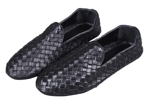 Santimon Men’s Woven Leather Slip-On Loafers, Foldable Casual Flats Shoes with Travel Case, Comfortable and Stylish Sandals Mules for Business & Everyday Wear
