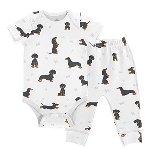 vvfelixl Baby Pants Sets Black Dachshund Short Sleeve Baby Clothes For Boys Girls 3-6 Months