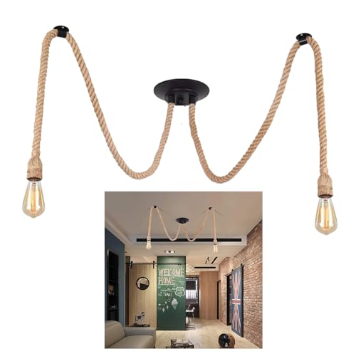 Lámpara Colgante para Isla de Cocina, Estilo Retro con Cuerda de cáñamo (DIY), candelabro Industrial, Accesorio Industrial, lámpara Vintage E27 Tipo araña para Sala de Estar o Rest