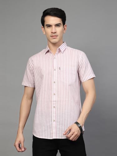 Image of Majestic Man Men's Pure Cotton Striped Half Sleeve Regular Fit Shirt