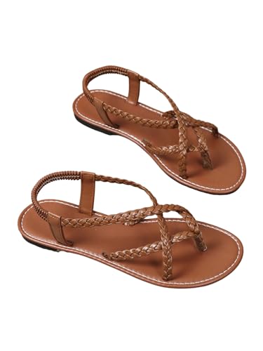 Image of Verdusa Women's Flat Sandals Strappy Dressy Ankle Strap Casual Summer Thong Sandals for Beach