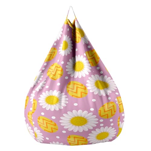 Fansu Puff Impresión de Huevo de Pascua, Cómodo Salon Bean Bag sin Relleno Extraíble Puf para Adultos y Niños, Funda para Saco de Judías para Interior (Amarillo púrpura,90x110cm)