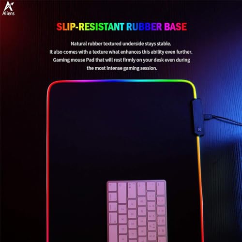 Image of Aliens XL RGB Gaming Mouse Pad, 14 Mode LED Extended Mousepad, Non-Slip Rubber Base, Mouse Mat for Office, Gaming Desk /Accessories, Computer, Laptop, Optical mice, Keyboard pad 80 x 30cm-Black