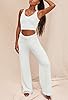Fixmatti Women's Fuzzy 3 Piece Sweatsuit Open Front Cardigan Crop Tank Tops Wide Legs Pants Lounge Sets Small White #3