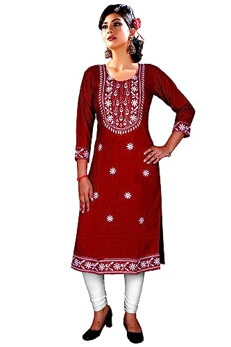 Image of SQUARO Women Embroidery Cotton Rayon Straight Kurta Kurtis for Ladies and Girls
