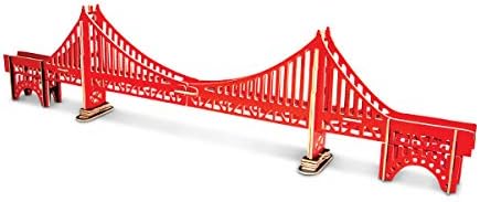 Puzzled 3D Puzzle Colorful Golden Gate Bridge Wood Craft Construction Kit Fun, Unique & Educational DIY Wooden Toy Assemble Model Pre-Colored Crafting Hobby Puzzle to Build & Decoration 37 Pieces Pack
