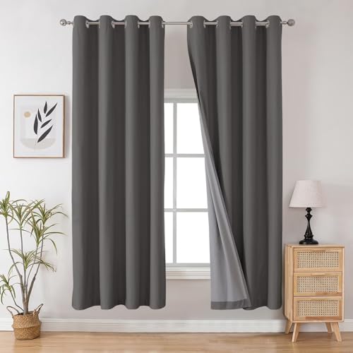 Image of Joydeco Dark Grey Blackout Curtains 84 Inches Long for Livingroom, Grommet Room Darkening Curtains 84 Inches Long, Solid Polyester Thermal Insulated 84 Inch Length 2 Panels Set