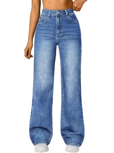 Trendy Queen Jeans for Women Wide Straight Leg High Waisted Stretchy Baggy Jeans Fashion Loose Denim Pants Fall Clothes 2025 Blue 4