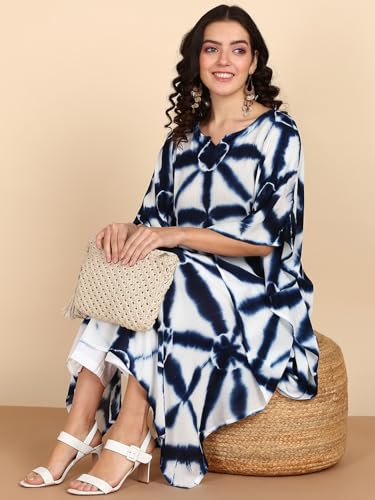 Image of Maaesa Women Handcrafted Tie & Dye Rayon Crepe Kaftan Dress | Casual Wear | Flowy Kaftan Style | Lightweight & Breathable Fabric