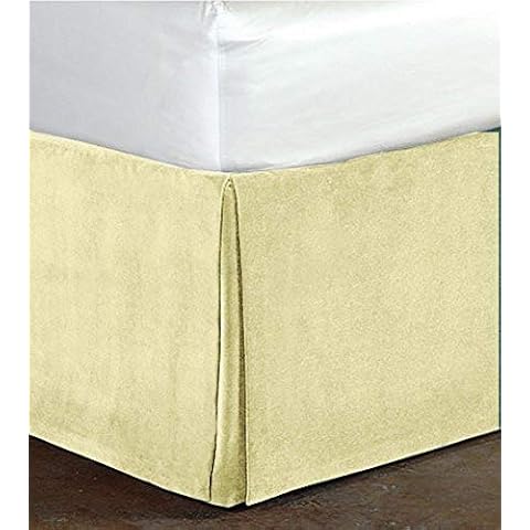 Ivory Velvet Box Pleated Bed Skirt, King Size (76"X 80") Inch, 17 Inch Drop Length Dust Ruffle with Split Corners Luxurious Velvet Bedskirt Soft and Easy Care Cover