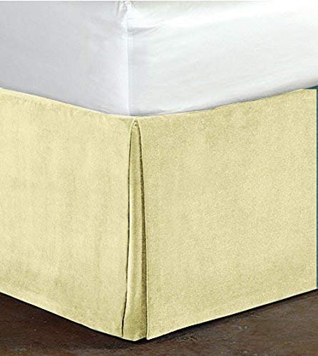 Wrap Around Bed Skirt Ivory Color Velvet Bed Skirt 12 inch Drop Length Bed Skirt Dust Ruffle with Split Corners Full XL. (54 x 80)