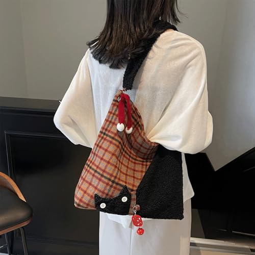 Christmas Purse Plush Plaid Black Cat Christmas Purses for Women Shoulder Bag Festival Gifts for Women Girl4