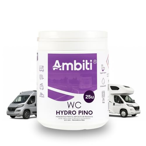 Ambiti | WC Hydro | Pastilles hydrosolubles pour réservoirs de Camping-Cars, caravanes et Vans | Entretien Toilettes Portables| Odeur de pin (25)