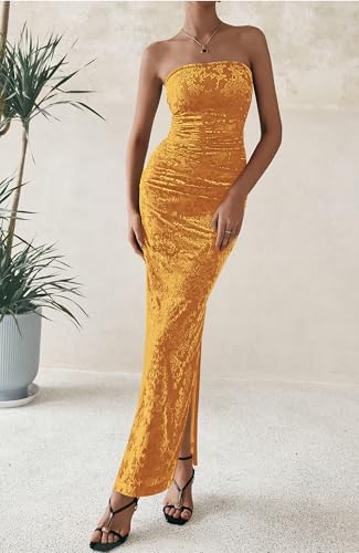 Image of BTFBM Women's Summer Maxi Tube Dress Strapless Side Slit Long Floral Bodycon Dress Elegant Party Cocktail Dresses