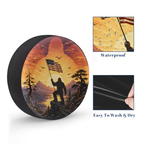 Image of Bigfoot American Flag Spare Tire Cover Wheel Covers Protectors Waterproof Dust-Proof Universal Fit Trailer, RV, SUV and Many Vehicle 16 Inch,C-01