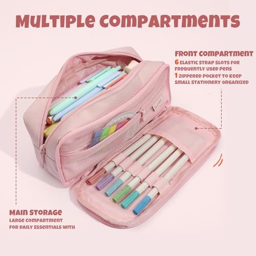 Image of SUNEE Pencil Case, Large Capacity Pencil Pouch, Aesthetic Big Pen Bag 900D Oxford Pen Box for Office Stationery Organizer School Supplies Multifunctional for Teen Boys Girls Women Men, Pink