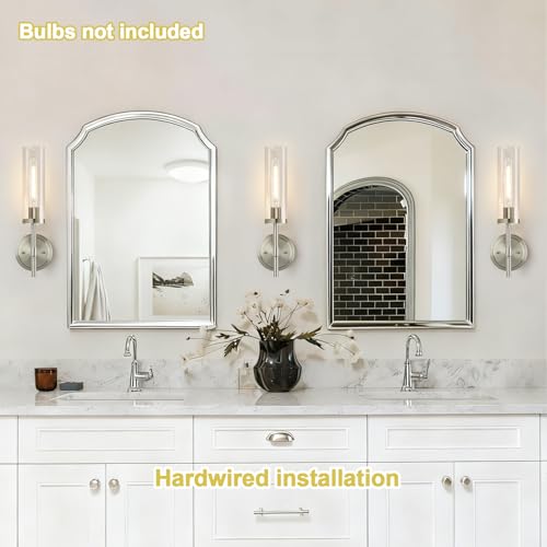 Image of MOKATNG Wall Sconces Set of Two, Brushed Nickel Bathroom Sconces with Clear Glass, Hardwired Sconces Wall Decor Set of 2, Modern Wall Light Fixtures for Bathroom Mirror Living Room Bedroom Hallway