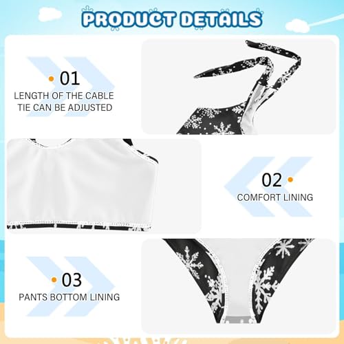 KLL Snowflake Black and White Background Girl 2 Piece Bikini Set Quick-Dry Swimsuit Swimming Suits Cute Shoulder Strap4