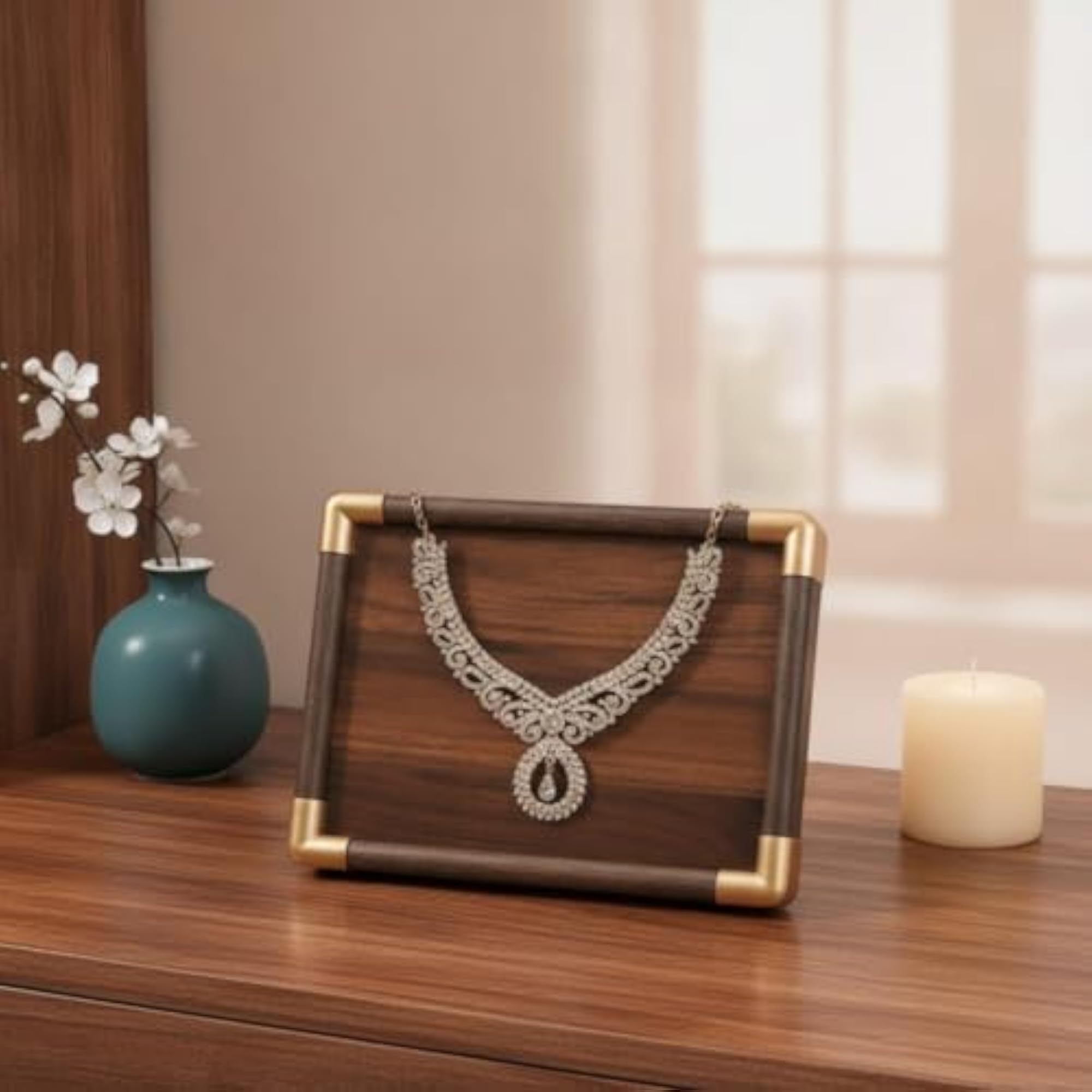 Gold-Tone Necklace Display Board Rectangular Jewelry Tabletop
