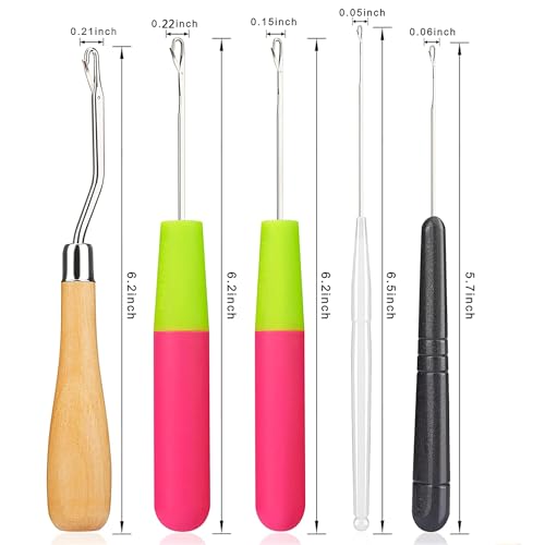 Image of 5Pcs /Sets Bent Latch Hook Crochet Hooks Hair Braiding Tools Dreadlocks Different Sizes Crocheting Weaving Needles for Hair Braiding, Rug Making and Art Crafts