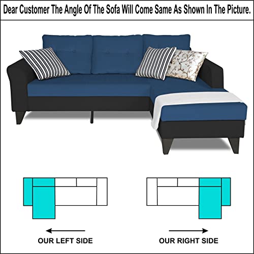 Image of Adorn India Maddox L Shape 4 Seater Sofa Set Tufted Two Tone RHS (Blue & Black) (3 Year Warranty)
