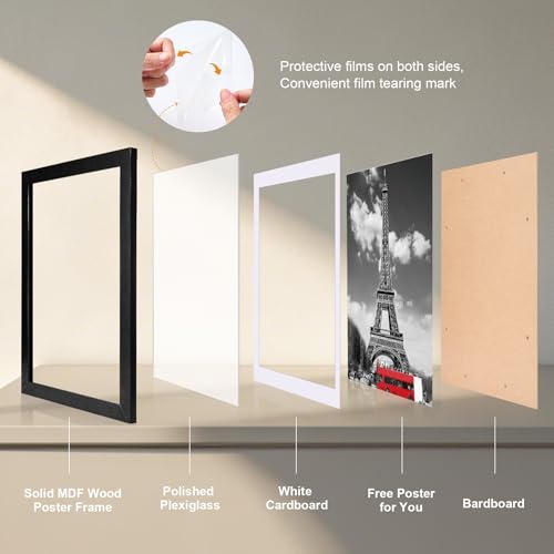Image of HOUSE DAY 3 Pack Poster Frames 18 x 24 Wood and Polished Plexiglass 18x24 Frame without Mat or 16x20 with Mat, Horizontal or Vertical Wall Mounting 18 x 24 Poster Frame 18x24 Poster Frame Black Frames for Large Size Picture