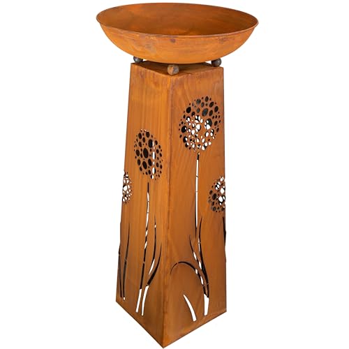 Rostikal Pflanzsäule Pusteblume 118 cm - inkl. Abnehmbarer runder Dekorative Pflanzschale - Hochwertige witterungsbeständige Gartensäule im Rost Design...