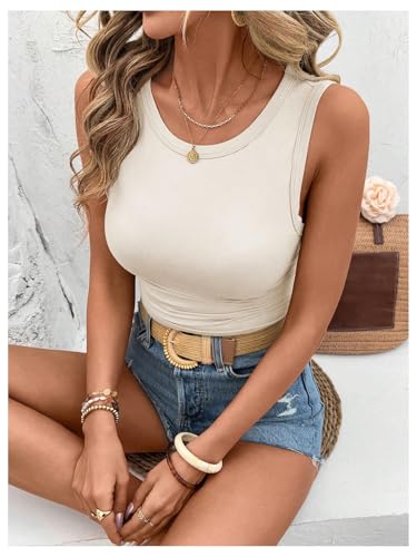 Women's Summer Basic Tank Top Ruched Crewneck Sleeveless Tops Tight Undershirts3