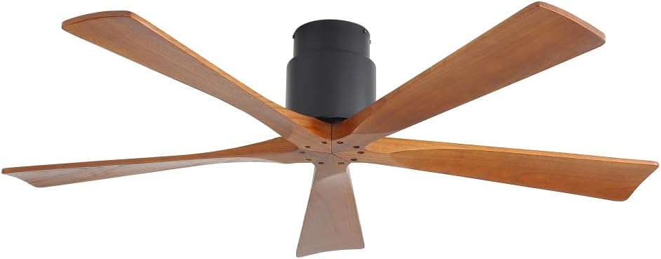 52-Inch Matte Black Ceiling Fan without Light, Walnut Wood Blades, Remote Control, Reversible DC Motor