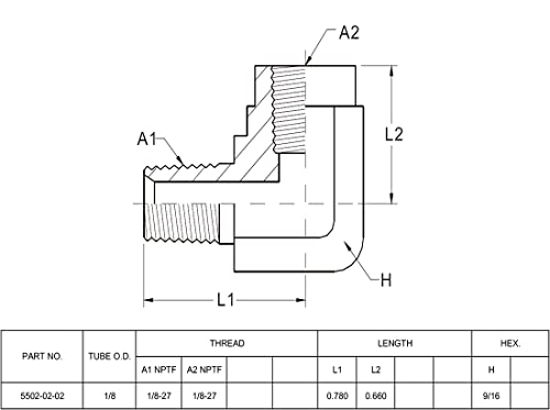 Image of (2-PACK) 5502-02-02 Hydraulic Hose Adapter Fitting 1 /8 inch Male (1 /8-27 NPTF) x 1 /8 inch Female (1 /8-27 NPTF) 90 Street Elbow SAE Pipe Joints Connector Carbon Steel