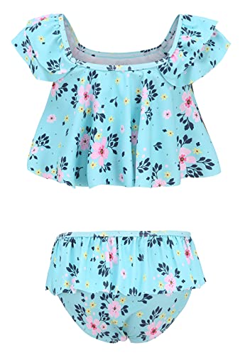 Image of HowJoJo Girls Two Piece Tankini Swimsuit Green Floral Bathing Suit Swimwear