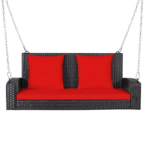 Image of Patio Outdoor Double Seater Swing Chair Without Stand for Balcony, Garden | Weather Resistant Rattan & Wicker Hammock Jhula for Adults