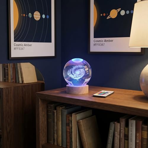 Image of Large 3D Galaxy Crystal Ball Night Light, Crystal Lamp 16 Color Changing with Remote Control for Bedroom Decor, Ideal Birthday Gift for Teens Boys and Girls, Galaxy Model