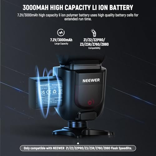 Image of NEEWER 7.2V /3000mAh Replacement Li Ion Battery for Flash Speedlite | Lithium Battery Pack. for Z3R-C Z3-S Z3-N, Z2PRO-C Z2PRO-S Z2PRO-N, Z2-C Z2-S Z2-N, Z880-C Z880-S Q120 Speedlight, NB-Z1 PRO