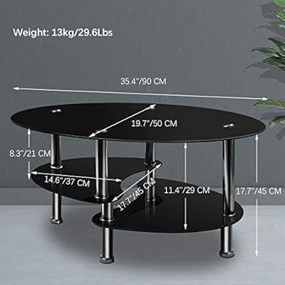 Buy Nidouillet 3 Tier Tempered Glass Table With Glass Shelves And Stainless Steel Legs Oval Shaped Coffee Table Living Room Home Furniture 35 4 X 19 7 X17 7 L X W X H Black Ab026