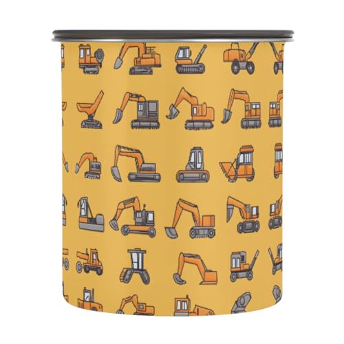 Quteprint Recipientes de almacenamiento de café de acero inoxidable con tapa hermética, excavadora de construcción de dibujos animados, contenedor de almacenamiento de alimentos de 30 onzas