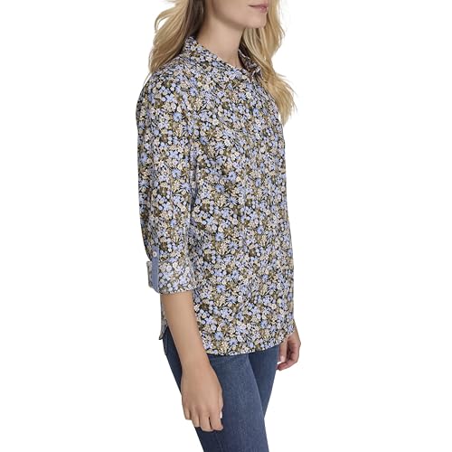 Image of Nautica Women's Button Front Long Sleeve Roll Tab Shirt