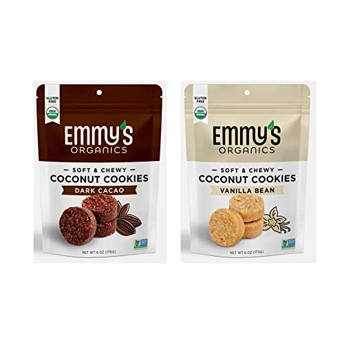 Emmy's Organics Coconut Cookies - Pack of 2 (Dark Cacao & Vanilla Bean) | Gluten-Free, Organic, Vegan, Paleo-Friendly