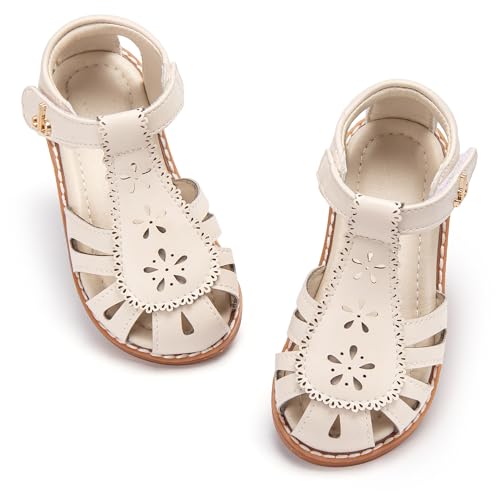 Image of THEE BRON Toddler Girls Closed-Toe Sandals Sweet Retro Cutout Summer Dress Shoes