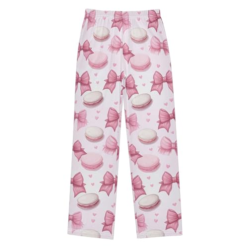 Macaron Bow Long Pajama Pants Elastic Waist PJ Bottoms with Pockets S A1122582