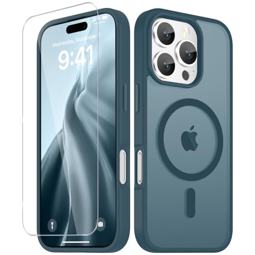 Image of YENAPOON for iPhone 16 Pro Case, Matte Magnetic Phone Cover [with 1 Screen Protector] [Support for MagSafe] [Shockproof Military Grade Protection] Translucent Frosted Back, Lavender Gray