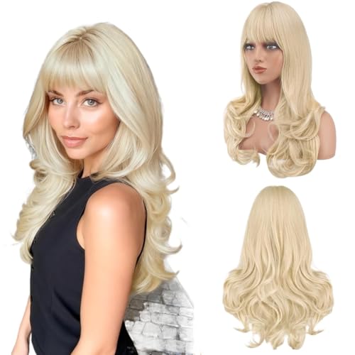 Toppers cheveux Perruque pour femme à frange et vagues bouclées Gold